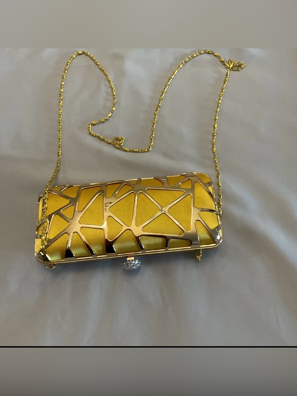 Kate Landry Gold Geometric Clutch Purse Dazzling Rhinestone Closure